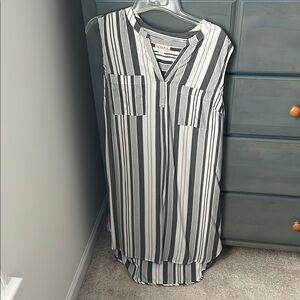 Black and White Striped Sleeveless Blouse